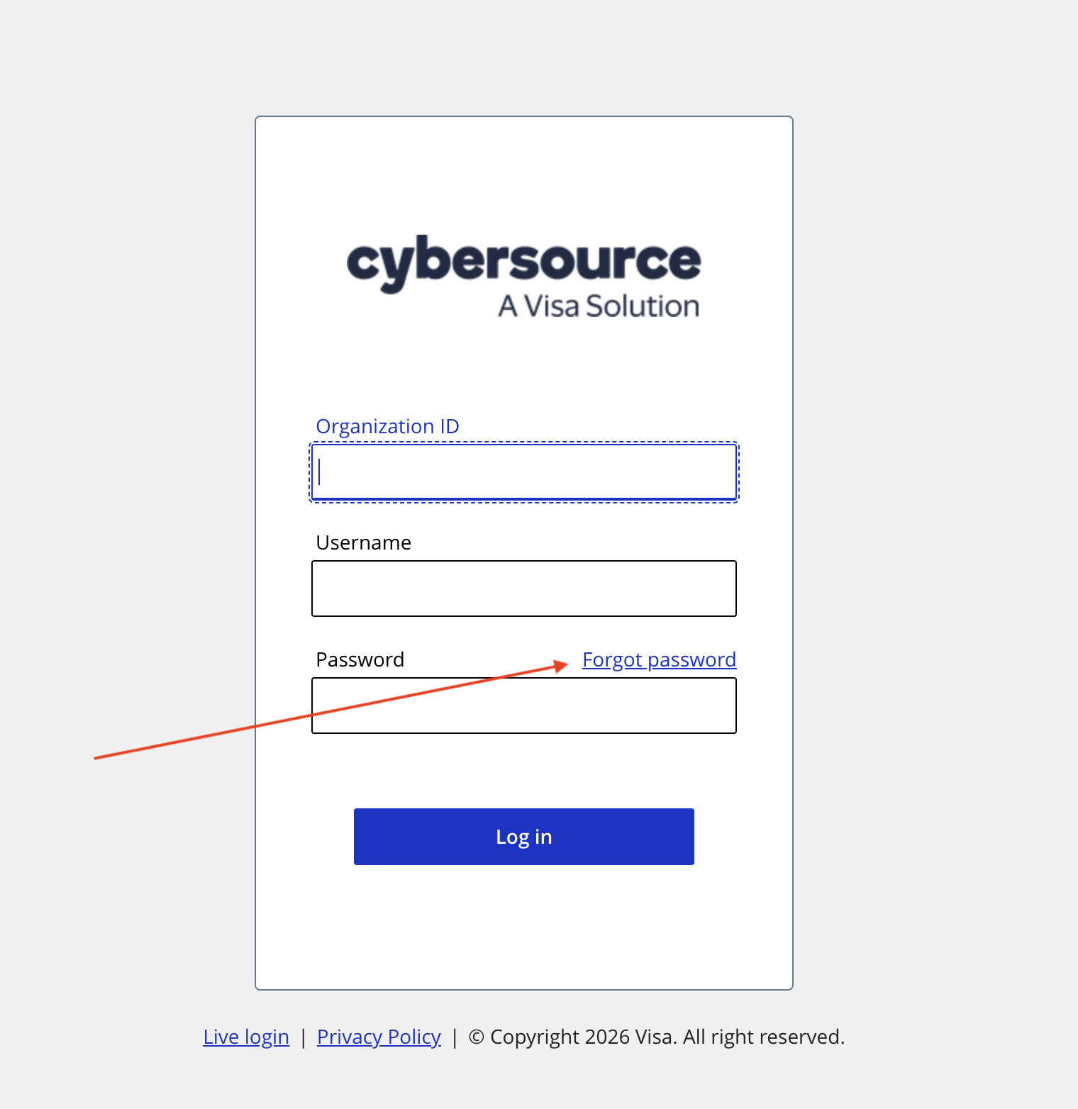 Login page after the change, showing the repositioned Forgot Password link